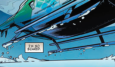A helicopter from the Marvel's graphic novel The Vitals - True Nurse Stories taking off in snow.
